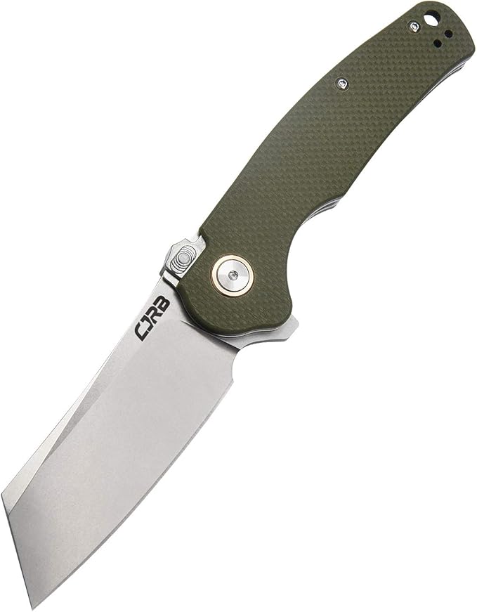 CJRB Crag Tactical Knife Cleaver Pocket Folding Knife with Stonewash AR-RPM9 Steel Blade and G10 Handle for Men Outdoor Survival Camping and EDC (J1904R)Green