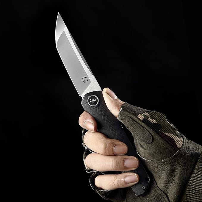 Miki Pocket Samurai Folding Knife G10 Handle Tanto w/ D2 Plain Blade Outdoor Camping Hiking Knife Fishing And Everyday Carry nique Tool Gift for EDC Men Women (Black-A)
