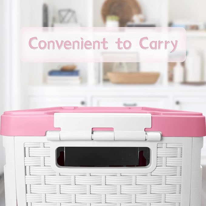 TOPCJ Foldable Storage Bins with LidsCloset OrganizerStackable Plastic Storage Containers with Secure Latching BucklesPerfect Storge Box Organization for Homehome Office(Pink)