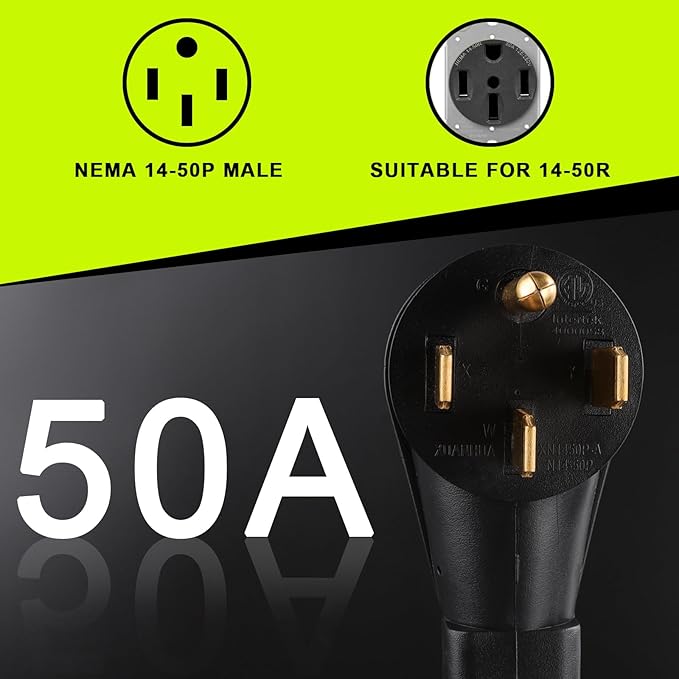 50 Amp to 110 Adapter RV Cord 50 Amp to 20 Amp Adapter NEMA 14-50P Male Plug to 4X 5-15R/5-20R Household Outlet Female with Dust Protection Caps 1.5 FT