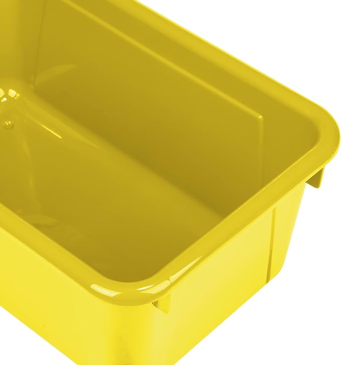Storex Small Cubby Bins – Plastic Storage Containers for Classroom with Non-Snap Lid 12.2 x 7.8 x 5.1 inches Yellow 5-Pack (62410A05C)