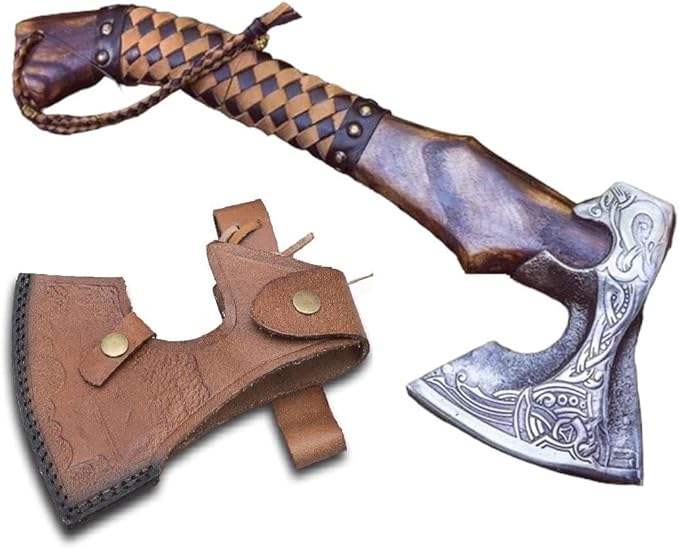 (VALHALA 19) Custom Gift Hand Forged Viking Axe- Carbon Steel Camping Axe with Rose Wood Shaft - Viking Gifts for Men Bearded Camping Axe 19