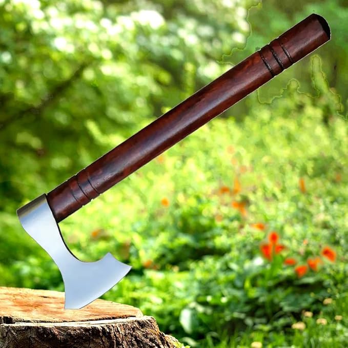 14 inches Hand Forged Hatchets Axe Real Wood Working Bushcraft Camping Axe - Forest Hunting - Chopping Wood - Custom Handmade Gardening - Wood Cutting with Leather Sheath