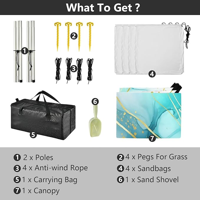 xigua Textures Beach Tent Sun Shelter with Carrying Bag - Silver Coated Oxford Fabric Beach Canopy for Beach Camping Fishing - Includes Windproof Ropes Sandbags &amp Stakes