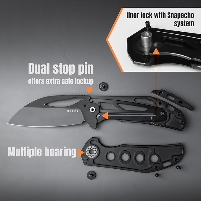 Kizer Hawk camping folding knives 3.4 M390 Sheepsfoot EDC Pocket Knife with Titanium Handle Thumb Hole Opener Liner Lock for Camping Hiking Fishing Ki4683A1