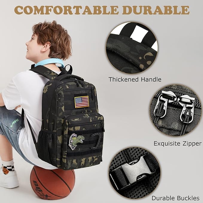 Kids tactical Backpack for Boys School Bag 20L mini Children Backpack for Outdoor Camping Travel (Black CM)