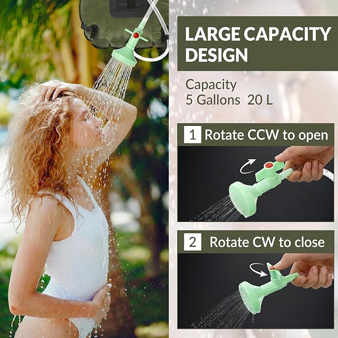 Hortsun 4 Pack Solar Portable Shower Bag 5 Gal/20l Solar Heating Camping Shower Bag with On-Off Switchable Head and Removable Hose for Outdoor Camping Hiking Traveling Beach Swimming