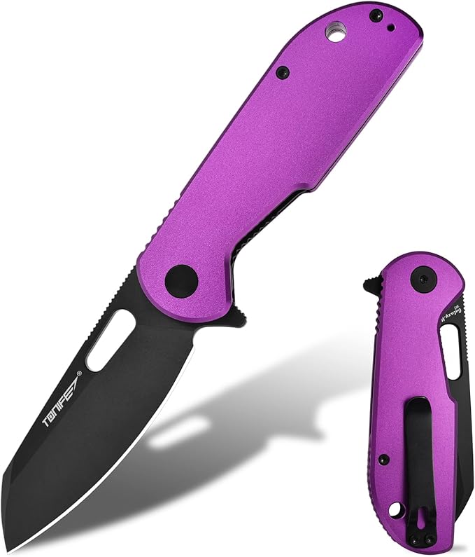 TONIFE Galaxy Mini Folding Knife with D2 Steel Blade and Aluminum Handle EDC Pocket Tool for Camping Hiking and Survival (Purple)