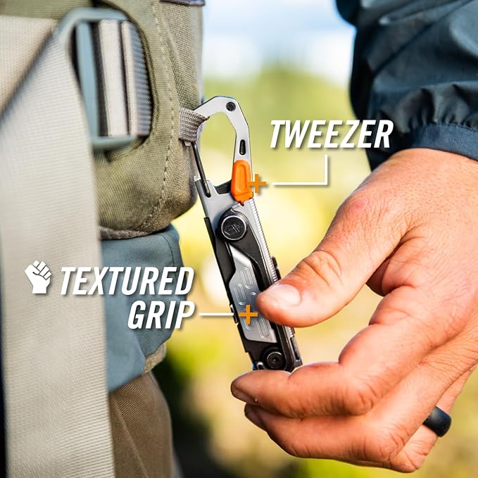 Gerber Gear Stake Out 11-in-1 Multi-tool - 2.2 Plain Edge Blade Tent Stake Puller Carabiner Carry - EDC Gear and Equipment - Graphite