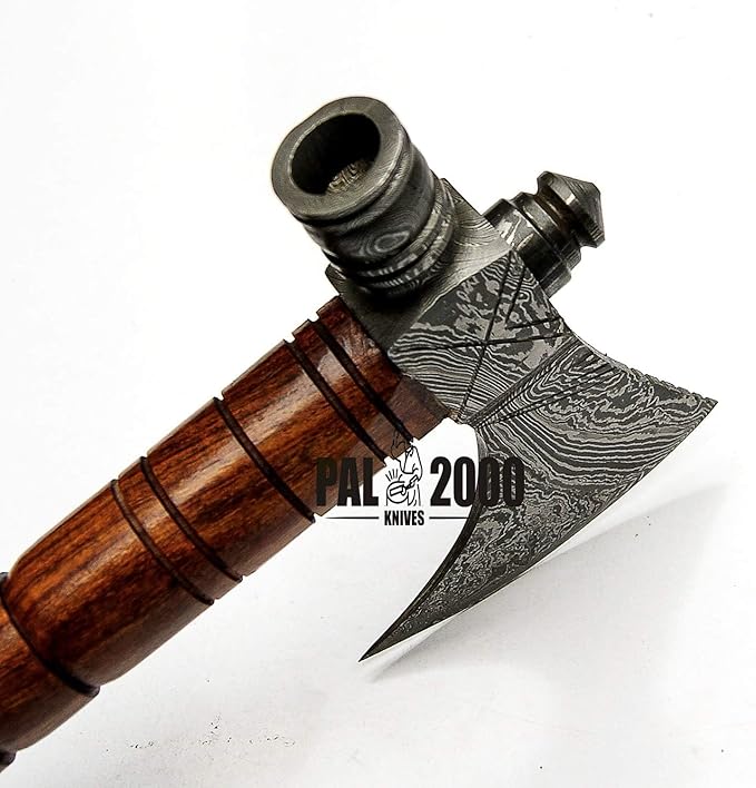 PAL 2000 KNIVES Custom Handmade Damascus Steel Axe - Hatchet Tomahawk Axe Knife Solid Rose Wood Handle - Inch - Ax