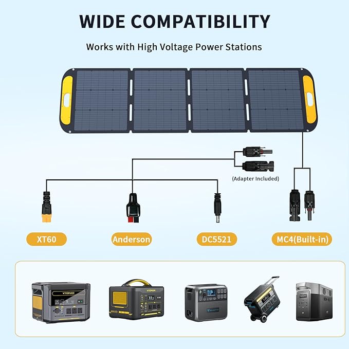 VTOMAN VS220 Pro Portable Solar Panel 220W 48V 23% Efficiency Foldable Solar Panel w/ IP67 Waterproof &amp MC-4 Anderson XT60 DC5521 Adapters &amp Adjustable Kickstands Off-Grid Power for Home &am