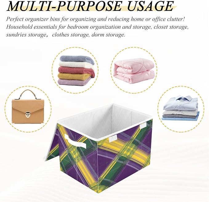 Mardi Gras Theme Fabric Storage Bins with Lids and HandleFoldable Storage Bins with LidsCloset Organizers for Clothes Storage Room Organization Office Storage Chest Organizer