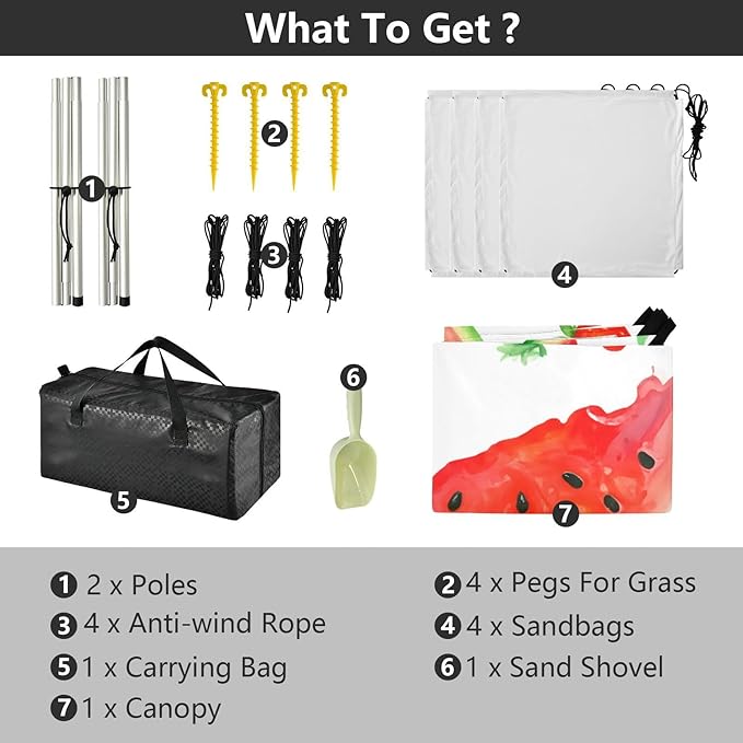 Beach Canopy with Windproof Ropes &amp Sandbags Beach Tent Sun Shade Sun Shelter for Camping Trips Fishing Backyard Fun or Picnics Watermelon