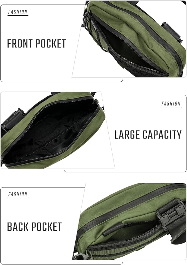 TACTICAL_GEEK Crossbody Shoulder Bag Nylon Multipurpose Daypack Chest Backpack Casual Shoulder for Daily Carry (Black Green-L3S-CR-Small)