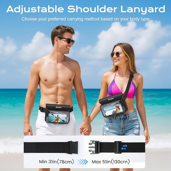 IPX8 Waterproof Fanny Pack [Up to 8.5] Waist Bag for Women Floating Phone Pouch Dry Bag for iPhone 17 16 15 Pro Max Passport Wallet Card Travel Beach Kayaking Boating Essentials 2 Pack