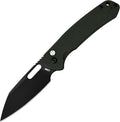 CJRB Pyrite-Alt (J1925A) Folding Pocket Knife with 3.11'' Black PVD AR-RPM9 Wharncliffe Blade Dark Green Micarta HandleButton Lock EDC Knife with Thumb Hole for TacticalOutdoorHiking and Gift