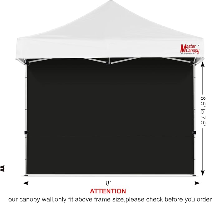MASTERCANOPY 8x8ft Canopy SunWall Instant Canopy SideWall for Pop Up Canopy Tent Gazebos UV Protection Sidewall Only Spliceable (1 Pack Black)
