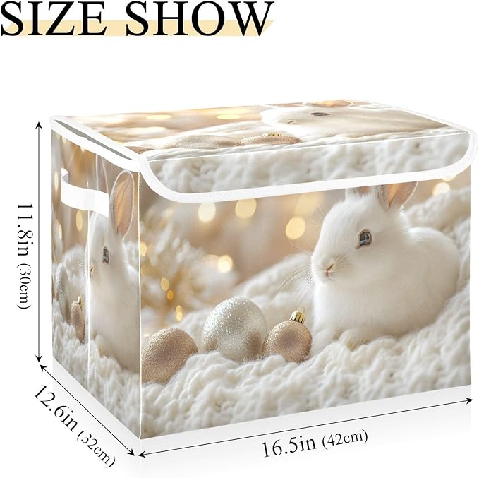 AIXIWAWA Lidded Storage Cube (White Rabbit) Fabric Foldable Closet Bins with Flip Lid and Handles Organizer Basket Container 16.5 x 12.6 x 11.8 IN