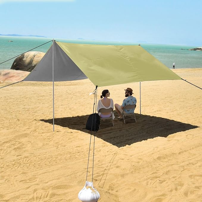 Lemon Green Beach Tent &amp Canopy UPF50+ Protection Water-Resistant Large Portable Sun Shelter with Sandbags &amp Sand Shovel for Family Trips Picnics &amp Camping