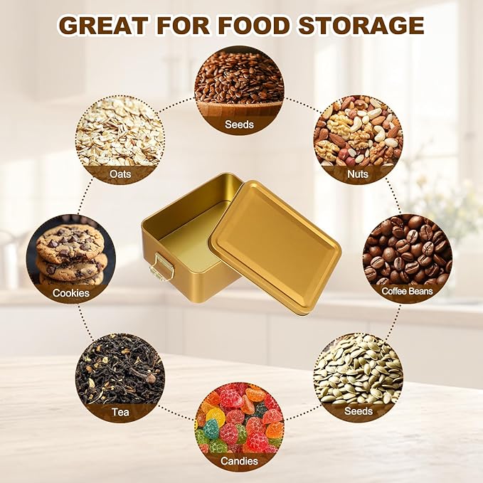 uxcell 2Pcs Metal Tinplate Box with Lids 5.7x4.3x2.2 Empty Rectangular Tin Box Container with Clasp for Home Office Travel Organizer Gifts Cookies Pencil Case Craft Gold