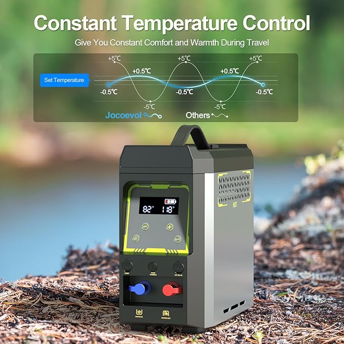 Jocoevol Portable Water Heater Propane Water Heater with Shower Pump Max 100 Mins 3s Instant Hot 20000 BTU 4000mAh Rechargeable Built-in Battery for Outdoor Cleaning Camping Hunting Hiking