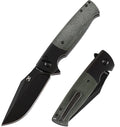 KANSEPT Shikari SBL Pocket Folding Knives EDC Camping Folding Knife 3.35'' 154CM Material Pocket Folding Knife with Black Aluminum Green Micarta Handle Everyday Carry T2027B3