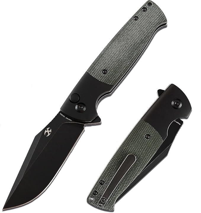 KANSEPT Shikari SBL Pocket Folding Knives EDC Camping Folding Knife 3.35'' 154CM Material Pocket Folding Knife with Black Aluminum Green Micarta Handle Everyday Carry T2027B3