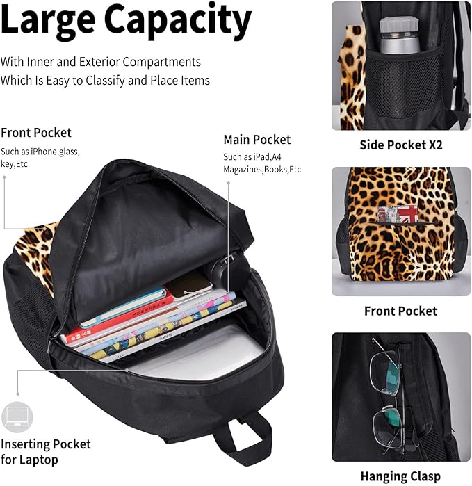 3pcs Backpack Sets Leopard Animal Print Printed Backpacks Set With Lunch Bag Pencil Pouch