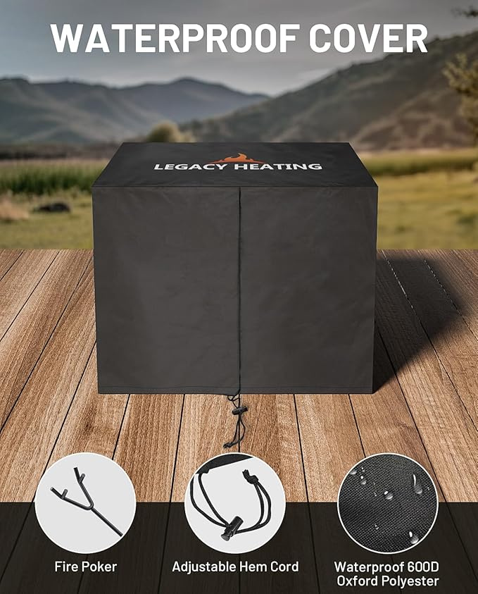 25 Inch Smokeless Fire Pit Stainless Steel Wood Burning Fireplace Portable Outdoor Fire Pit Patio Smokeless Firepit with Pull-Out Ash Tray and Handles Black