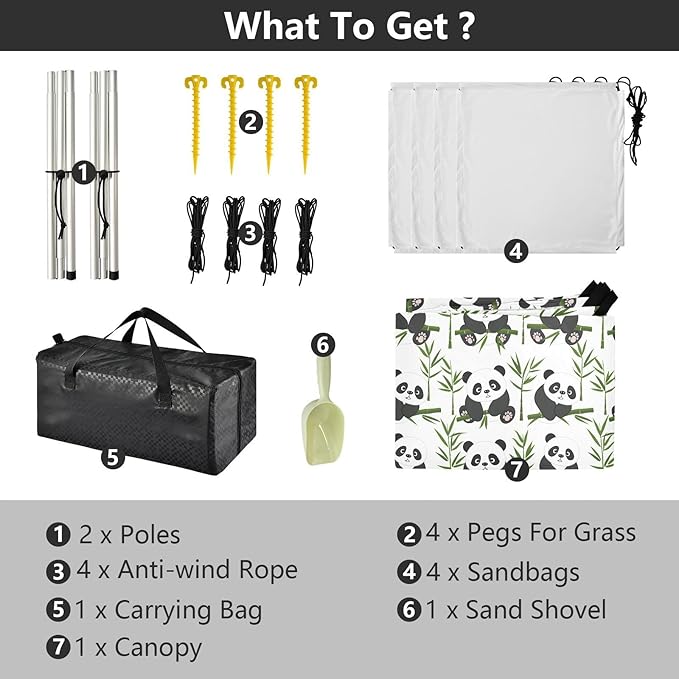 ALAZA Cute Panda Animal Beach Tent Sun Shelter UPF50+ Protection Beach Shade Canopy w/ 4 Sandbags for Outdoor Camping Fishing Backyard Fun Picnic 10x9 ft