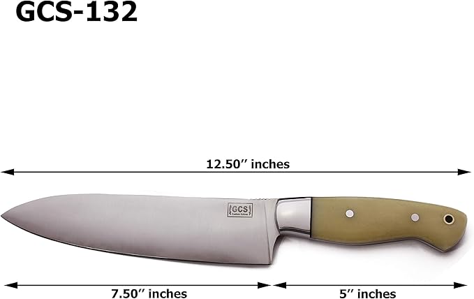 GCS Handmade Bone Handle D2 Tool Steel Chef Knife with leather sheath Full tang blade designed for Hunting &amp EDC GCS 132