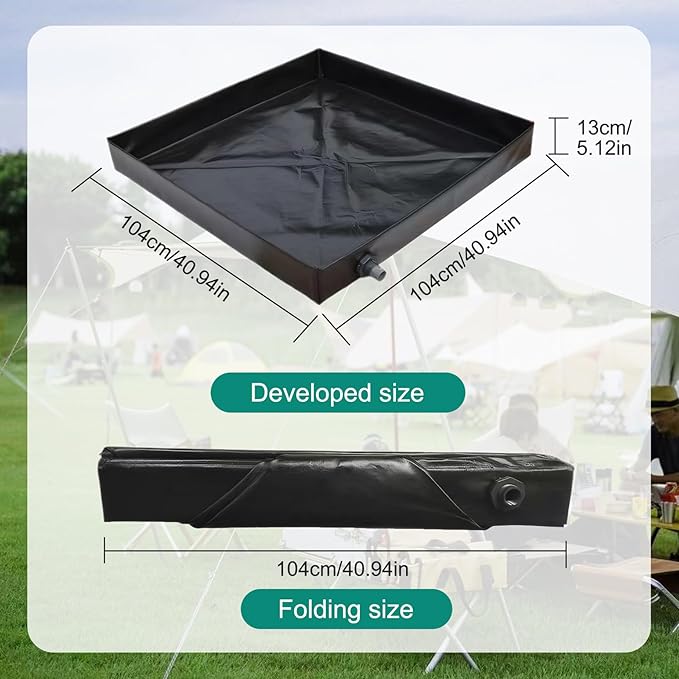 Camping Shower Mat 41x41'' Collapsible Shower Base with Wrapped Edges Rapid Drainage Waterproof Pan with Heavy Duty Bottom for Outdoor Camping.