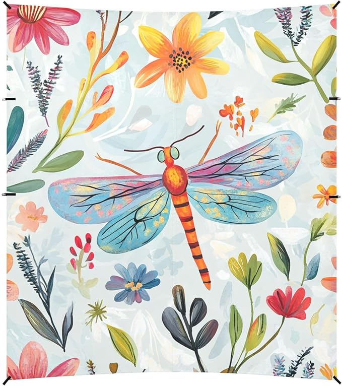 ALAZA Funny Dragonfly Floral Watercolor Beach Tent Sun Shelter Portable Canopy Sunshade for Outdoor Camping Picnics Backyard Fun 10x9 ft