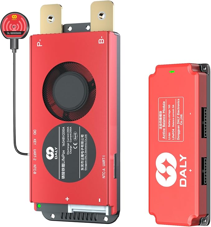 DALY BMS 48V 16S 200A Balance - Smart Bluetooth BMS with 5A Active Cell Balancing for 48V LiFePO4 Battery Pack Golf Carts Electric Motors Solar Energy Power Systems