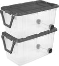 160-Quart Wheeled Stackable Storage BinHeavy-Duty Clear Plastic Container for Household &amp Garage Bulk StoragePerfect for Outdoor Camping and Seasonal Organization Gray 2-Pack