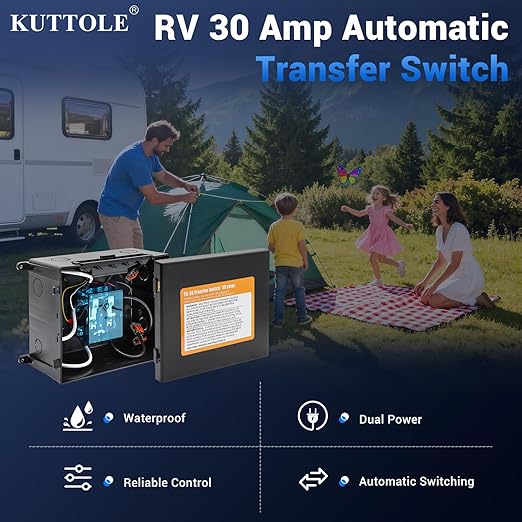 30 Amp Transfer Switch Automatic Generator Transfer Switch for RV Shore Power Speedboats 120V ATS Auto Black