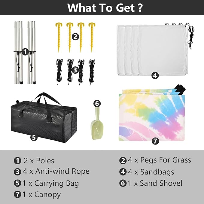 Lightgrey Tie-dye Background Vibrant Colors and Swirling Patterns Tie-dye Pattern Beach Tent UPF50+ Protection Water-Resistant Sun Shelter with Sturdy Poles Sandbags and Shovel for Camping