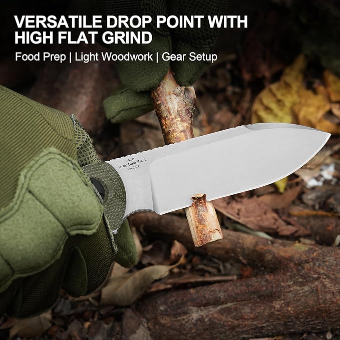 Kizer Drop Bear Fix 3 Fixed Blade Knife 3.8 14C28N Blade EDC Camping Knife with Green Micarta Handle Small Hunting Knives with Sheath Outdoor Survival Knives with Pocket Clip and Lanyard 1101A2