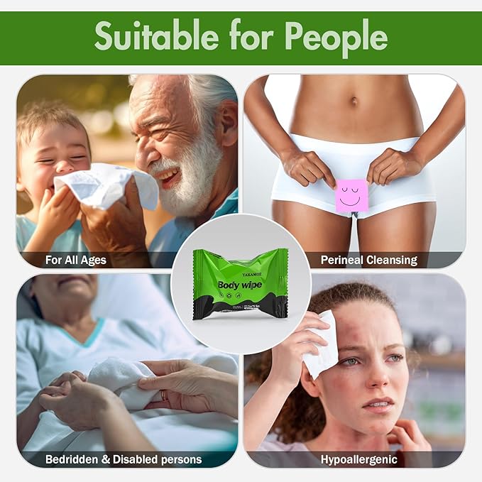 YAKAMOZ Large Body Wipes for Adults Bathing Individually Wrapped Personal Hygiene Body Wipes for Women Men and Elderly Disposable Washcloths for Bathing Camping (Unscented 50 Counts)
