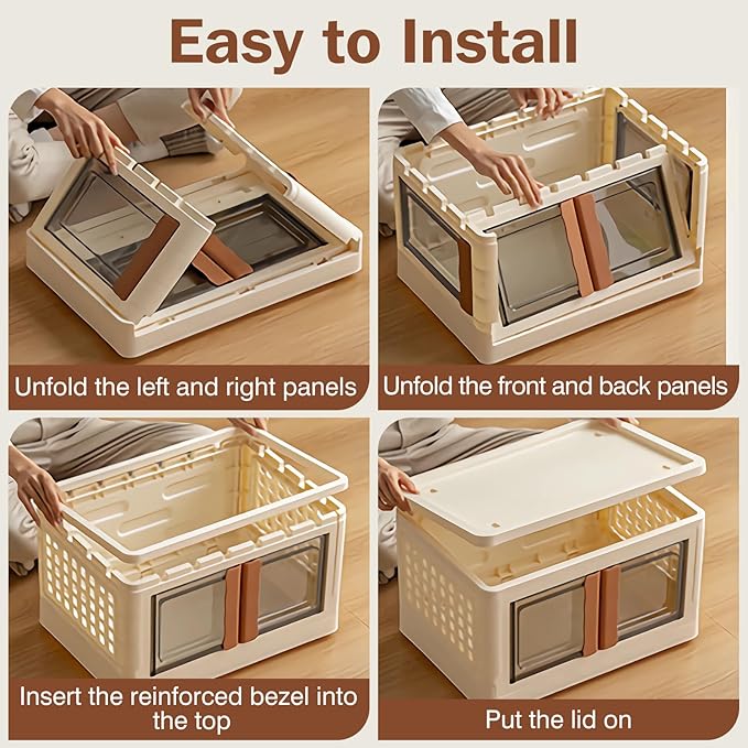 UHAPEEER 165Qt Stackable Storage Boxes with Lid 13.7Gal*3 Large Storage Bins with Wheels and Handle Plastic Storage Cabinet Collapsible Storage Bins with Front &amp Side Open Door for Closet Organi