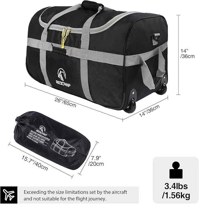REDCAMP 85L/120L/140L Foldable Duffle Bag with Wheels Large Travel Duffel Bag