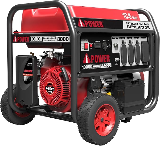 A-iPower 10000-Watt Electric Start Portable Generator Gas Powered with 420cc OHV Engine Heavy Duty Generators For Jobsite Home Use Emergency (AP10000E)