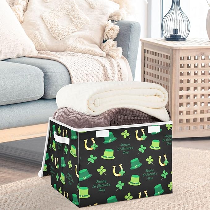 CaTaKu Large Fabric Storage Bins With LidsSaint Patrick's Day Storage Boxes With Handles for Organizing Clothes Collapsible Storage Cube Bins Baskets for Shelves