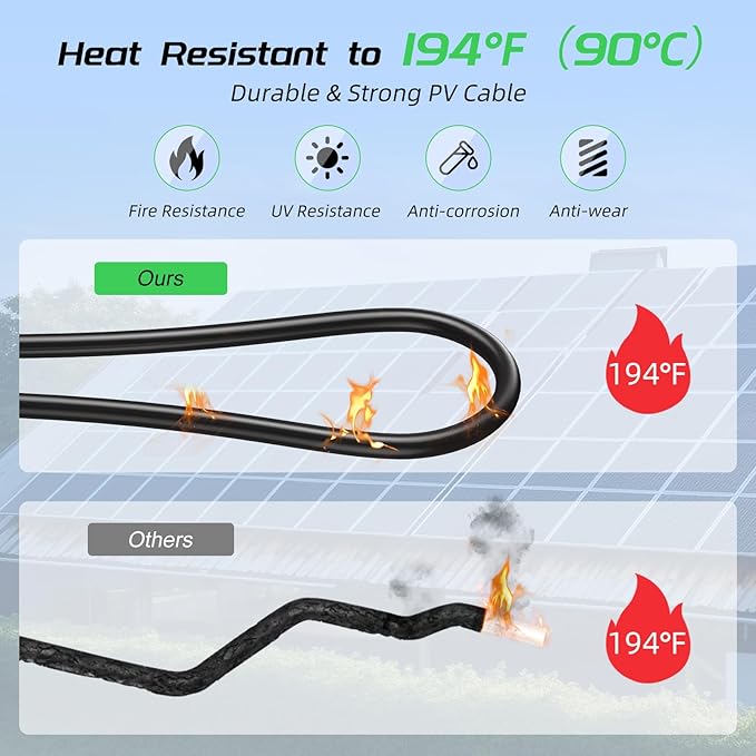 30FT 10AWG Solar Panel Extension Cable Bateria Power 6mm² Solar Extension Cable Wire with Female &amp Male Waterproof Connectors for RV Photovoltaic Systems