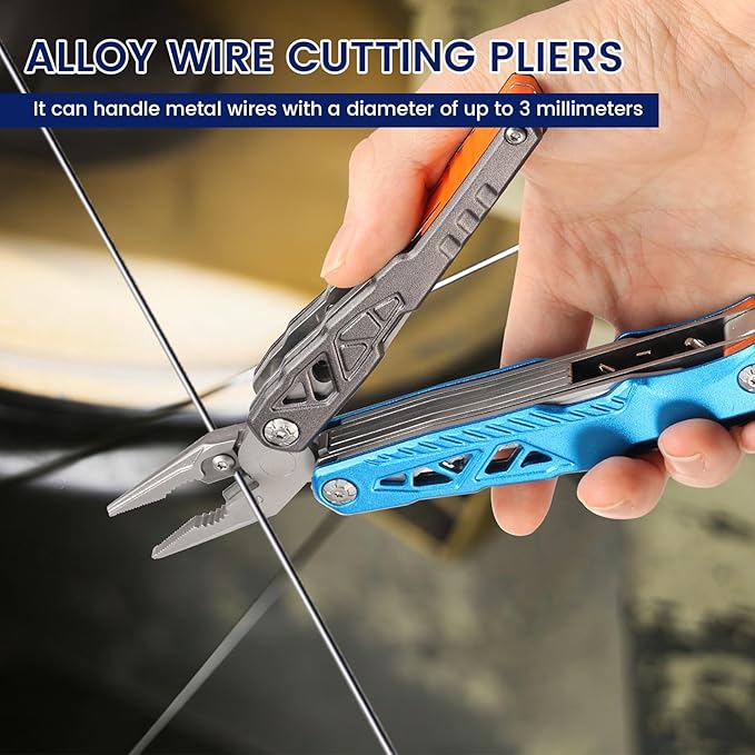 18-in-1 Multipurpose Tool Kit Survival Camping Gear &amp Fishing Gifts Multitool with Hammer Pliers Screwdriver and Pocket Knife for Dad Men(Blue)