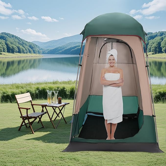 Outdoor Shower Tent Camping Privacy Shelter-Dressing Changing Room-Portable Toilet Tent for Camping Hiking Beach Toilet Shower Bathroom Green/Coffee Color