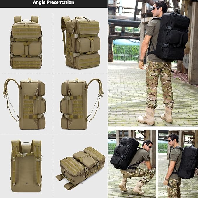 Military Tactical Backpack 60L Extra Large Waterproof Outdoor Hiking Backpack Men's Camping Backpack Hiking Duffel Bag for Hunting Hiking Fishing Climbing Travel Deserts (Color : D)