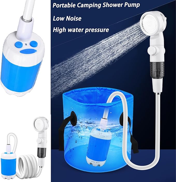 Portable Shower for Camping Pump Camp Shower Set Rechargeable Outdoor Pressurized Multi-Mode Shower Head Sprayer Suitable for Outdoor Camping Car Washing