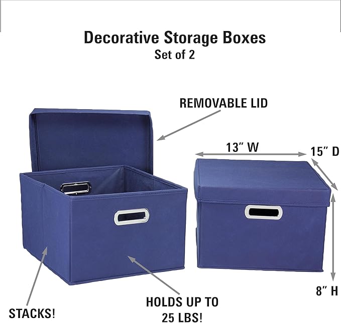 Household Essentials Fabric Storage Boxes with Lids and Handles Blue