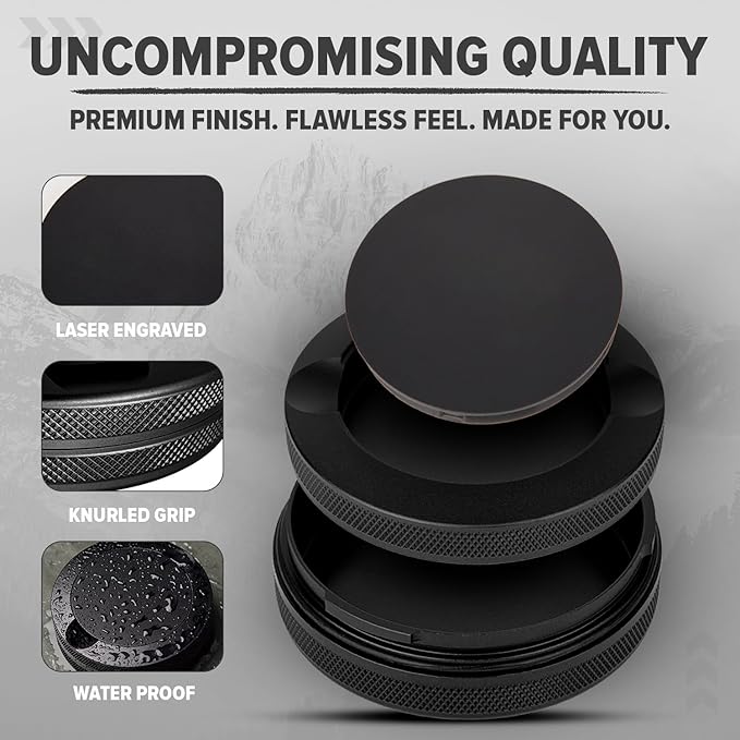 Premium Zyn Metal Can - Waterproof Moisture &amp Odor Proof - Metal Zyn Container - Dip Can Zyn Tin Zyn Holder with Knurled Edges Aluminum Zyn Can &amp Organizer - The Stealth (Black Knurled Ed